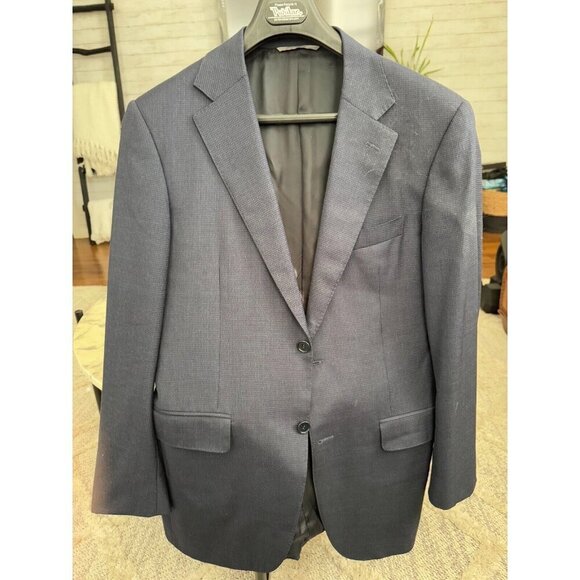 Canali Italy Blue Black Plaid Check Wool Silk Linen Blend Mens Blazer Jacket - Picture 1 of 6